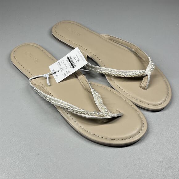 J Crew Pearl Easy Summer Flip Flops Dusty Ivory Womens 9M Thong - Picture 1 of 8